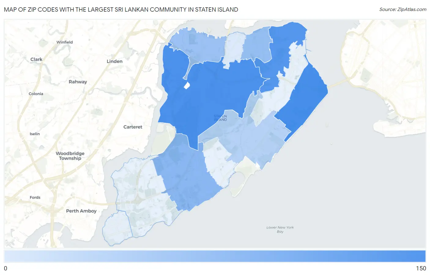 Zip Codes with the Largest Sri Lankan Community in Staten Island Map