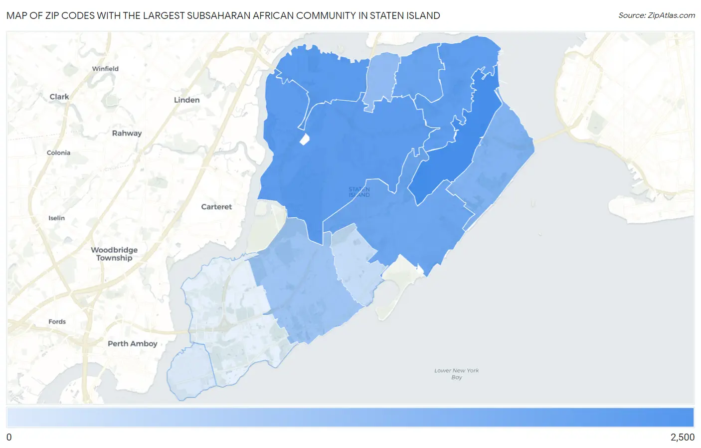 Zip Codes with the Largest Subsaharan African Community in Staten Island Map