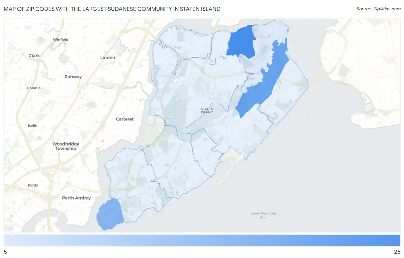 Zip Codes with the Largest Sudanese Community in Staten Island Map