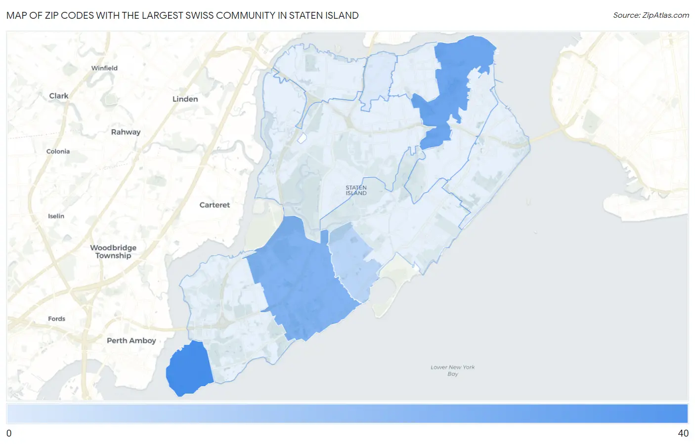Zip Codes with the Largest Swiss Community in Staten Island Map