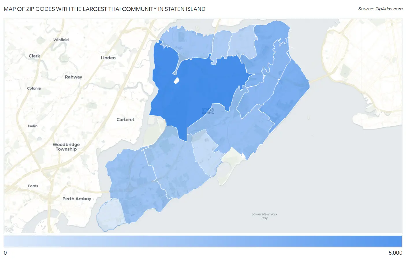Zip Codes with the Largest Thai Community in Staten Island Map
