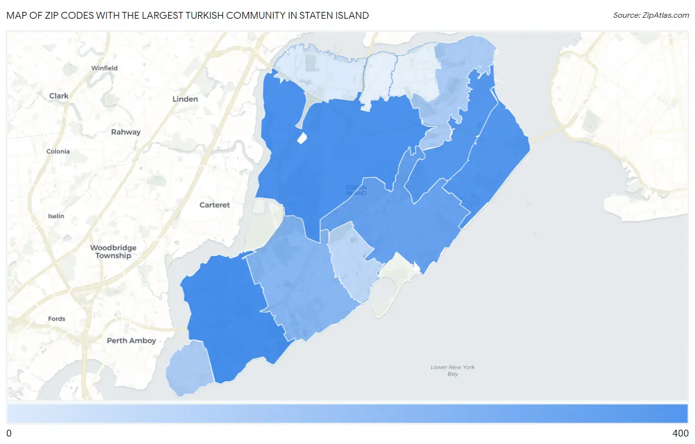 Zip Codes with the Largest Turkish Community in Staten Island Map