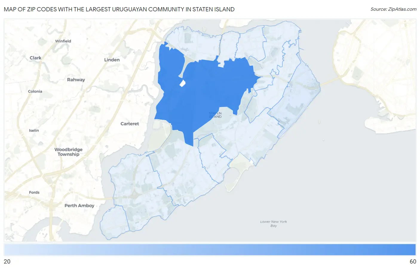 Zip Codes with the Largest Uruguayan Community in Staten Island Map
