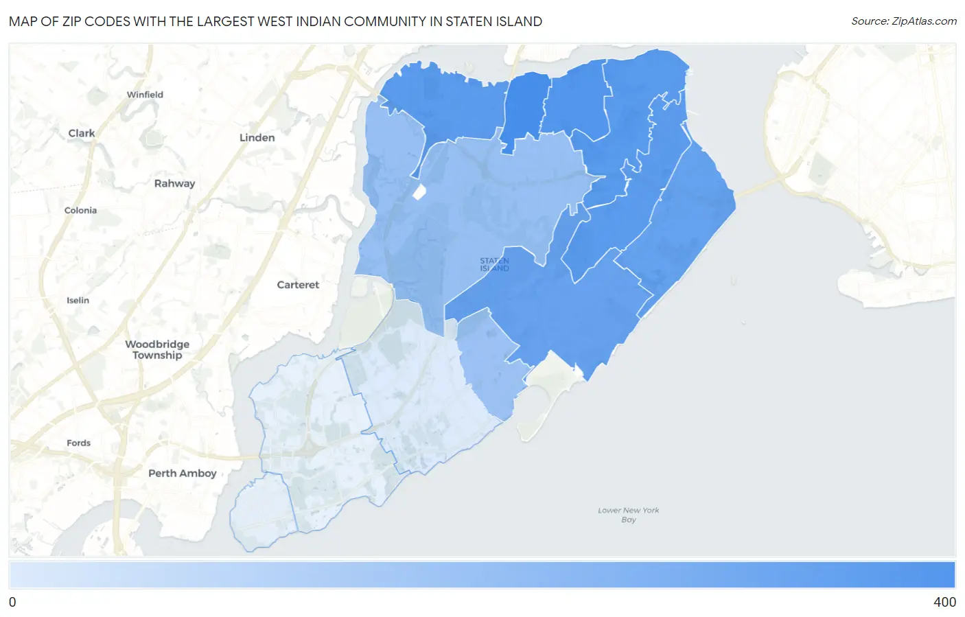Zip Codes with the Largest West Indian Community in Staten Island Map