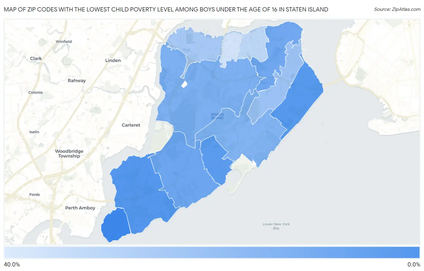Zip Codes with the Lowest Child Poverty Level Among Boys Under the Age of 16 in Staten Island Map