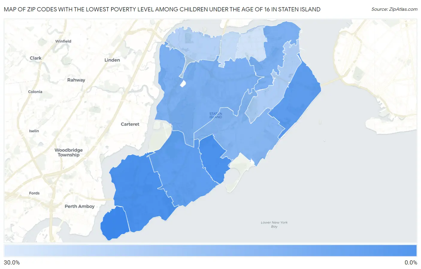 Zip Codes with the Lowest Poverty Level Among Children Under the Age of 16 in Staten Island Map