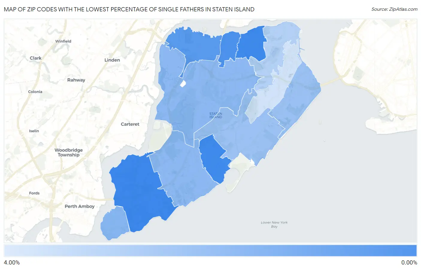Zip Codes with the Lowest Percentage of Single Fathers in Staten Island Map