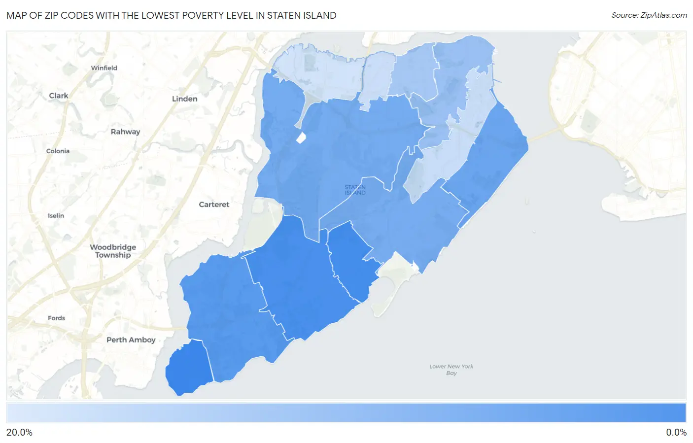 Zip Codes with the Lowest Poverty Level in Staten Island Map