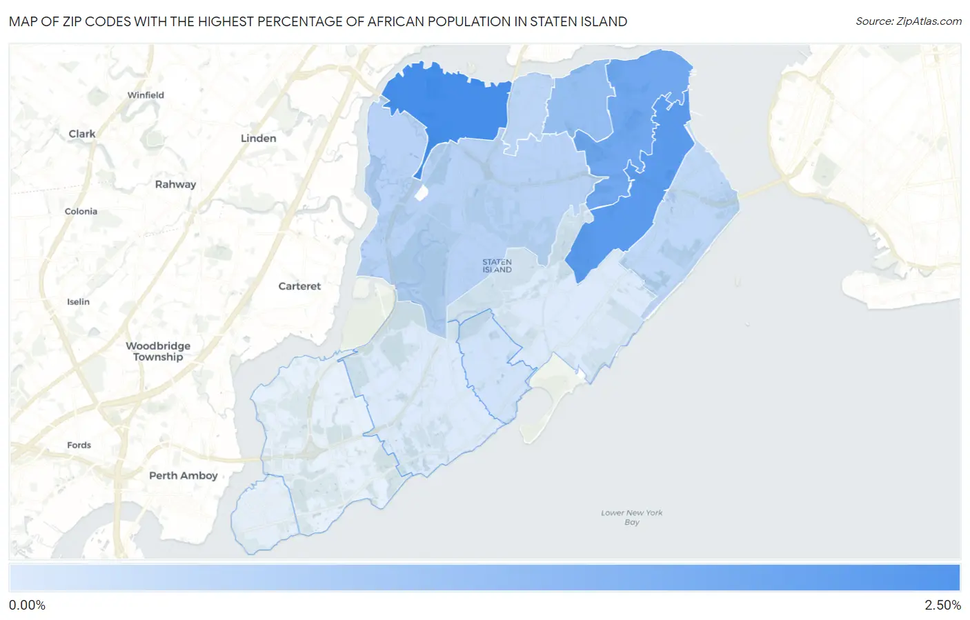 Zip Codes with the Highest Percentage of African Population in Staten Island Map