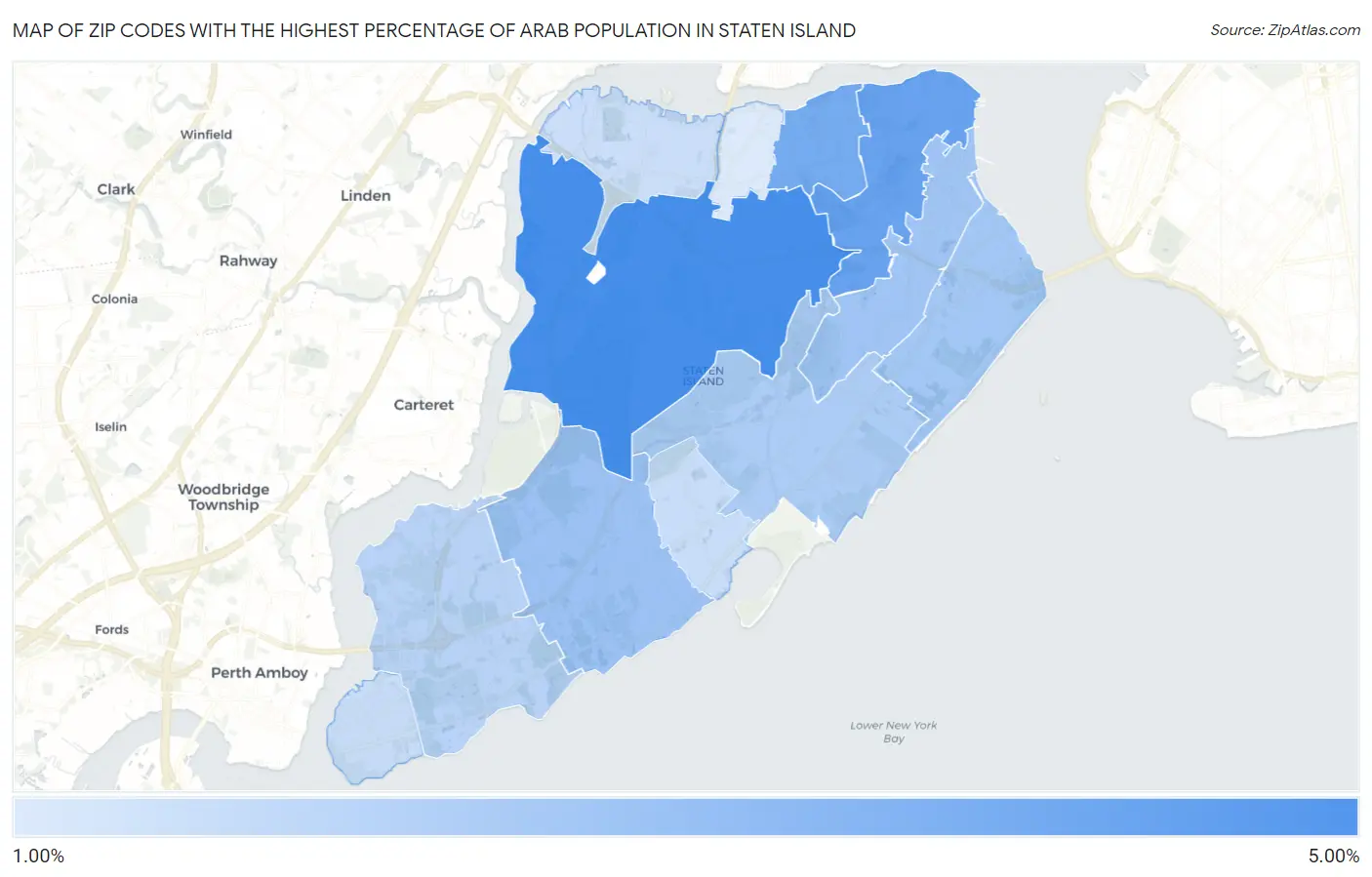 Zip Codes with the Highest Percentage of Arab Population in Staten Island Map