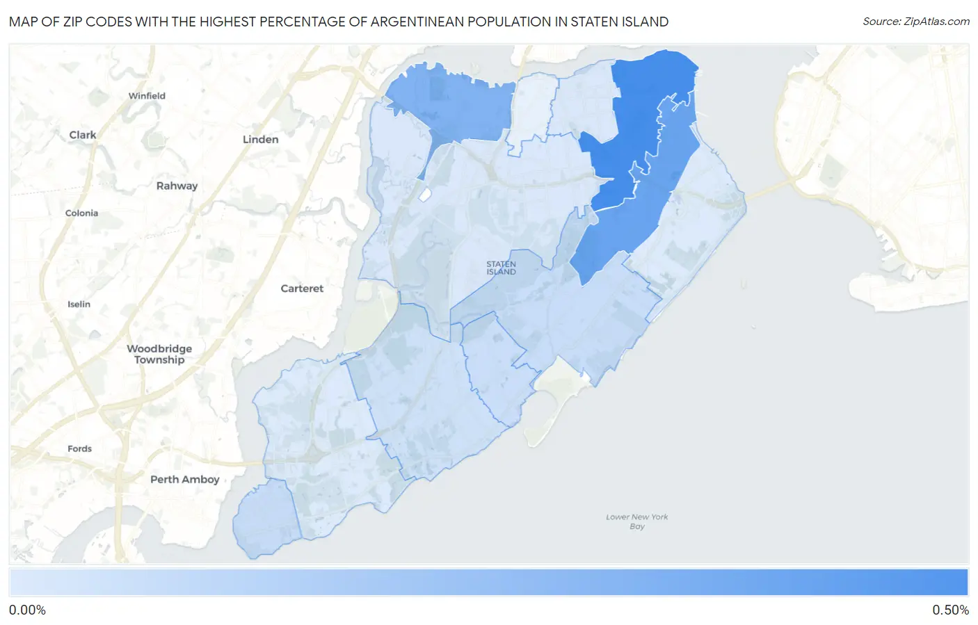 Zip Codes with the Highest Percentage of Argentinean Population in Staten Island Map