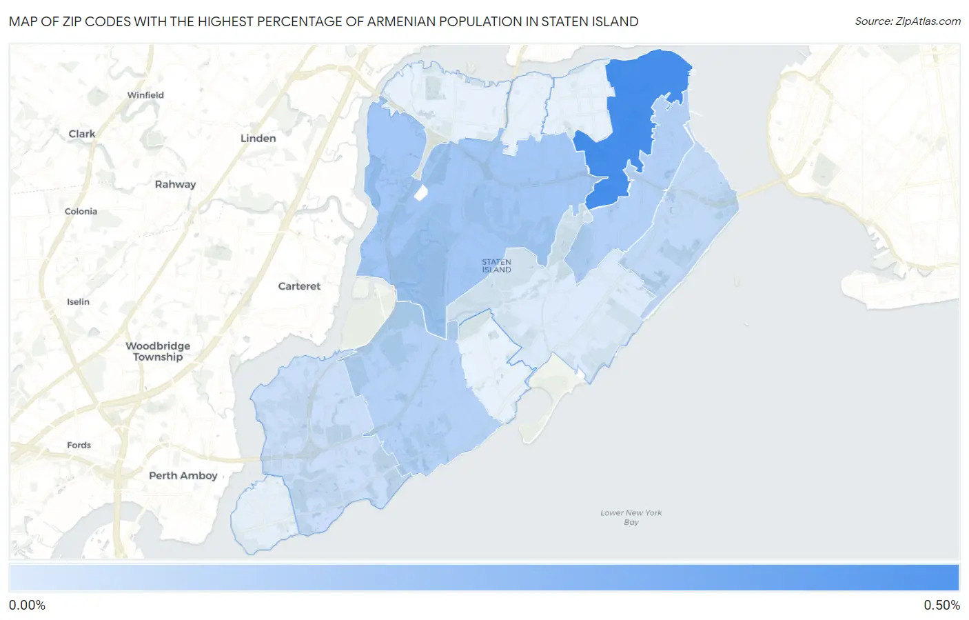 Zip Codes with the Highest Percentage of Armenian Population in Staten Island Map