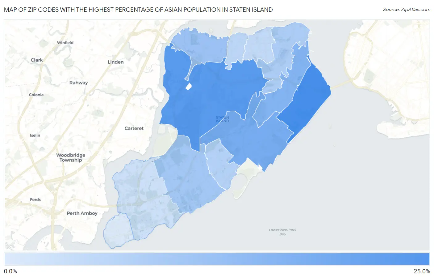 Zip Codes with the Highest Percentage of Asian Population in Staten Island Map