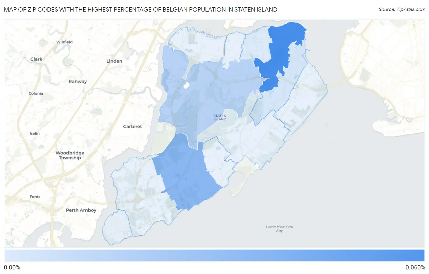 Zip Codes with the Highest Percentage of Belgian Population in Staten Island Map
