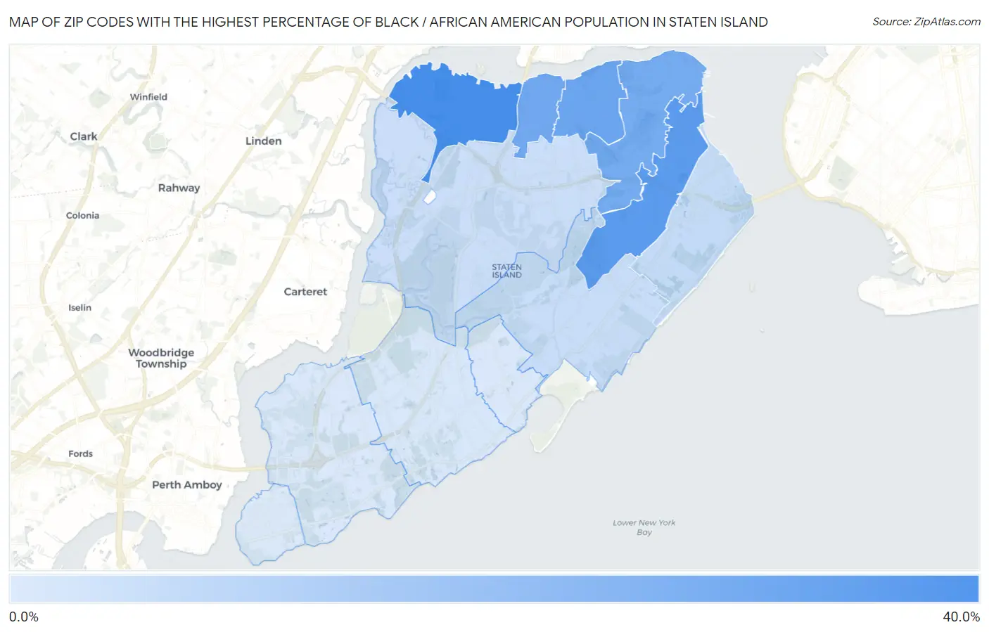 Zip Codes with the Highest Percentage of Black / African American Population in Staten Island Map