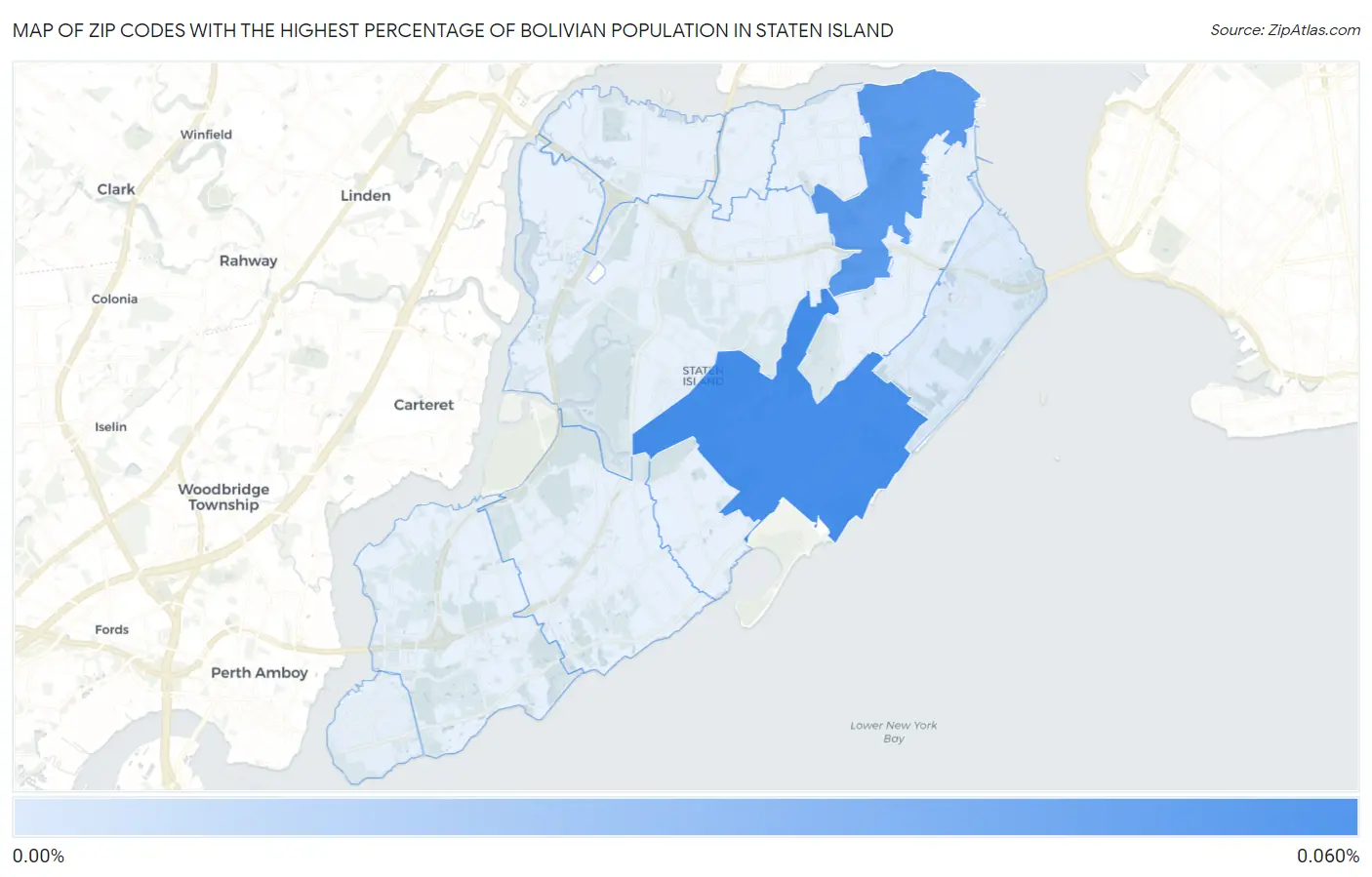Zip Codes with the Highest Percentage of Bolivian Population in Staten Island Map