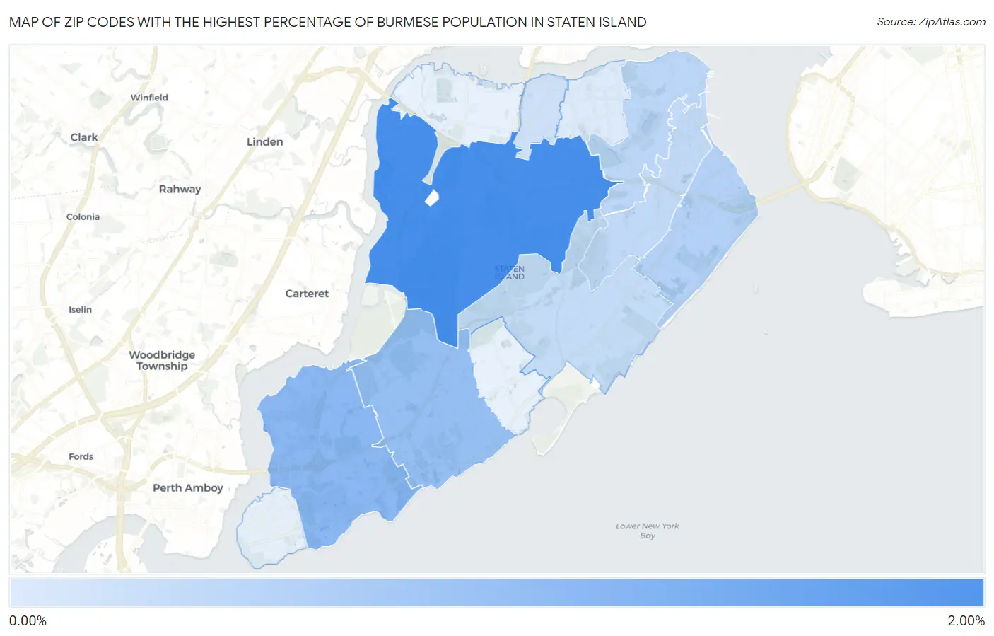 Zip Codes with the Highest Percentage of Burmese Population in Staten Island Map