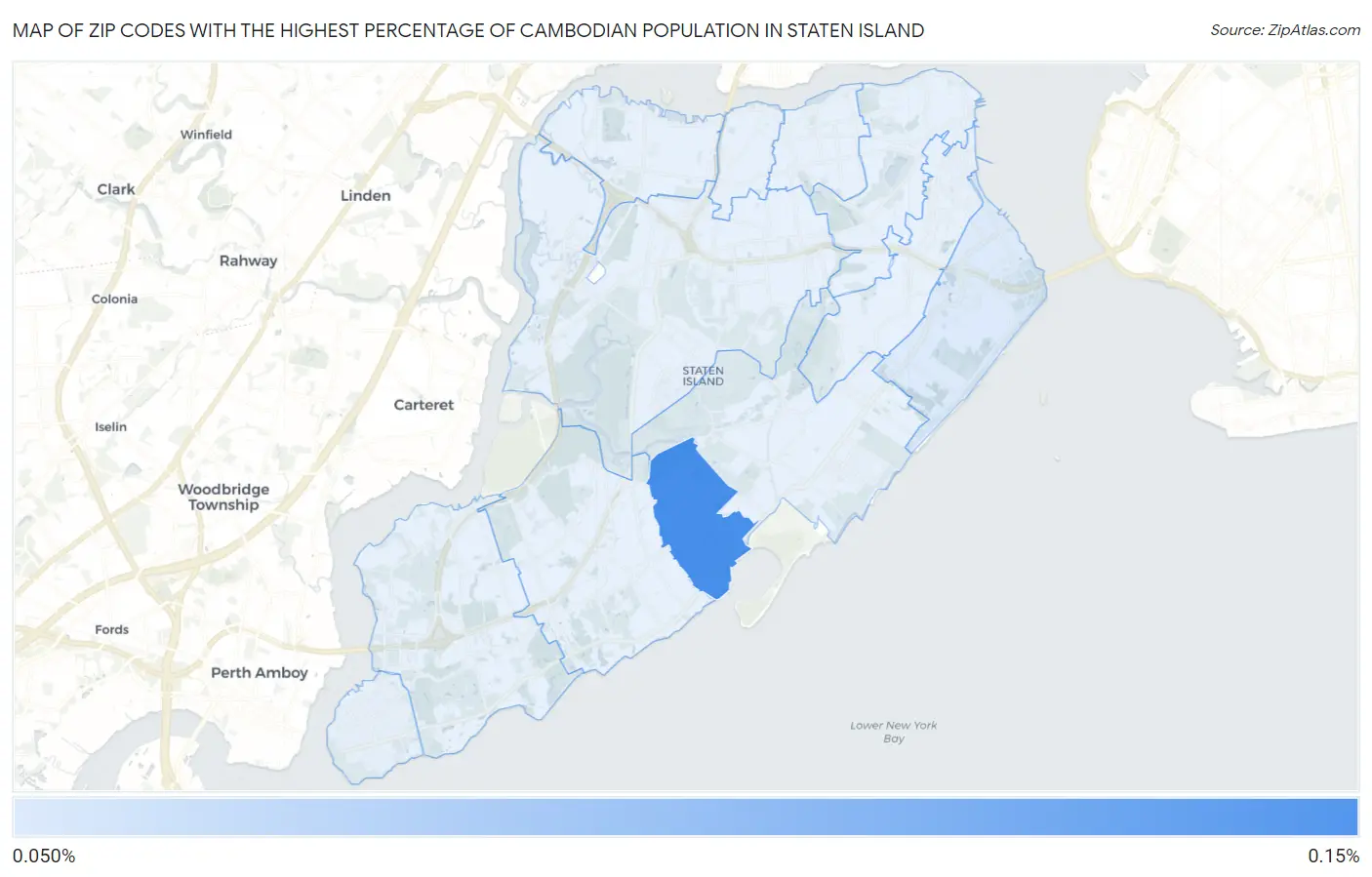 Zip Codes with the Highest Percentage of Cambodian Population in Staten Island Map