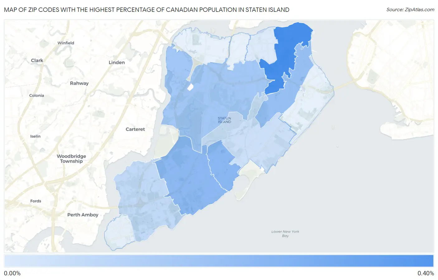Zip Codes with the Highest Percentage of Canadian Population in Staten Island Map