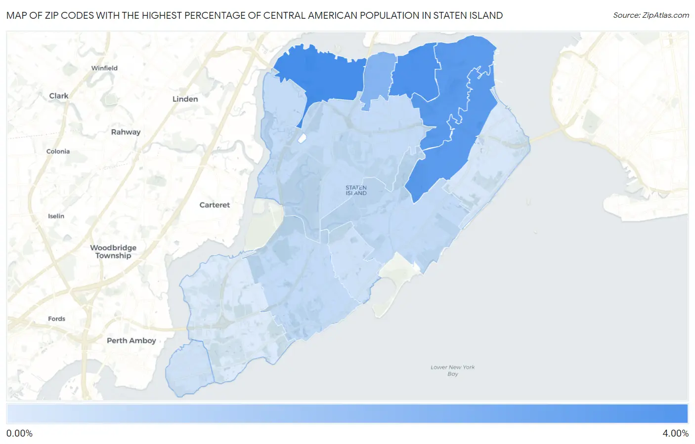 Zip Codes with the Highest Percentage of Central American Population in Staten Island Map