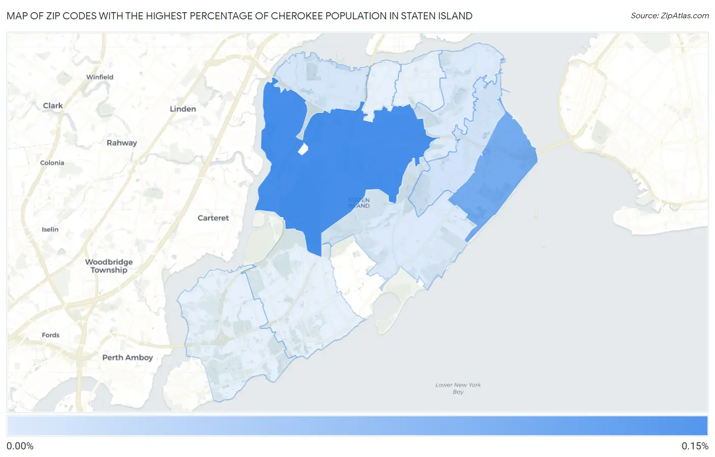 Zip Codes with the Highest Percentage of Cherokee Population in Staten Island Map