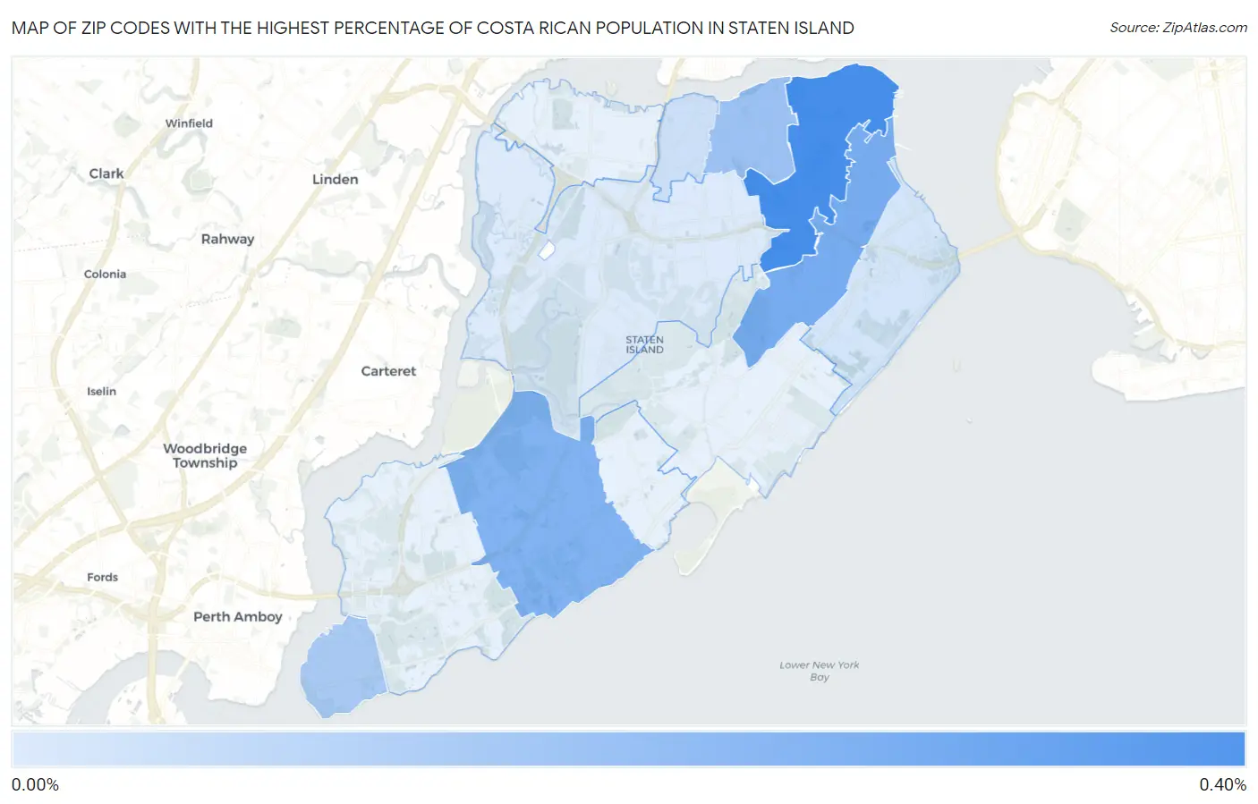 Zip Codes with the Highest Percentage of Costa Rican Population in Staten Island Map