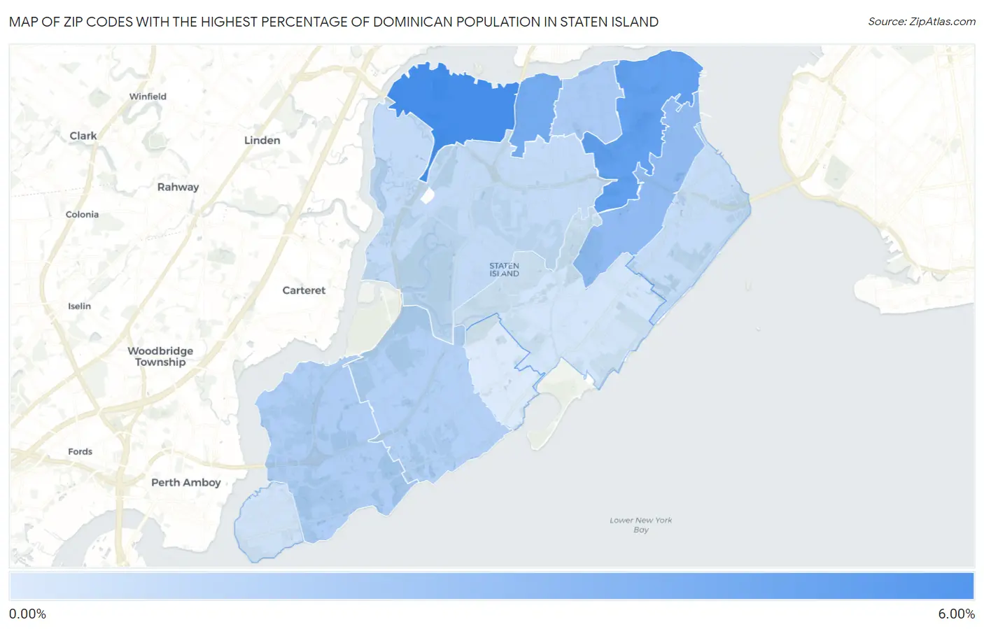 Zip Codes with the Highest Percentage of Dominican Population in Staten Island Map