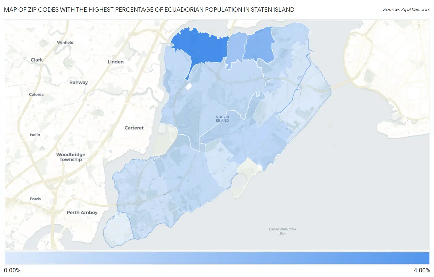Zip Codes with the Highest Percentage of Ecuadorian Population in Staten Island Map