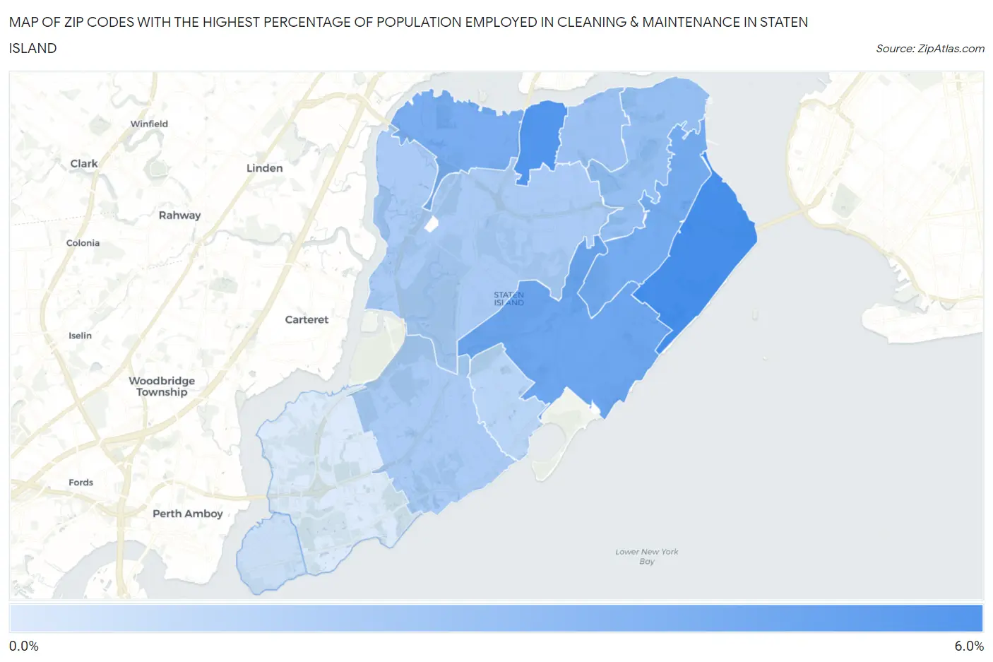Zip Codes with the Highest Percentage of Population Employed in Cleaning & Maintenance in Staten Island Map