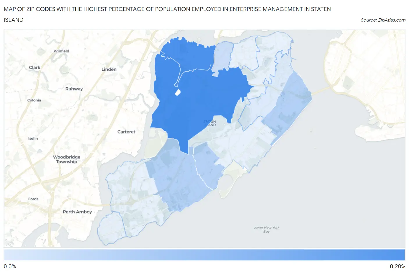 Zip Codes with the Highest Percentage of Population Employed in Enterprise Management in Staten Island Map