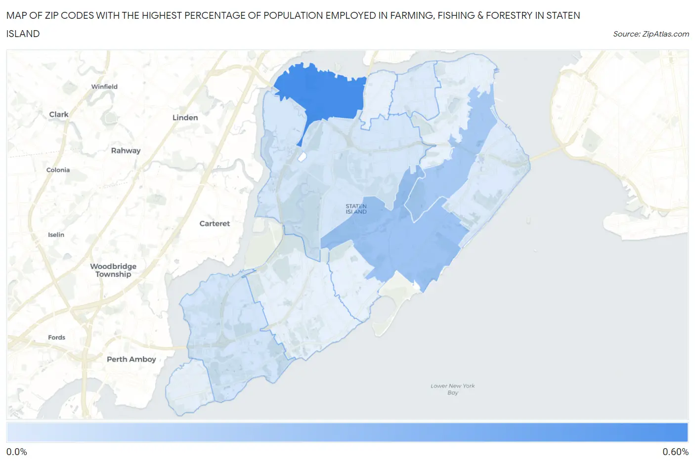 Zip Codes with the Highest Percentage of Population Employed in Farming, Fishing & Forestry in Staten Island Map