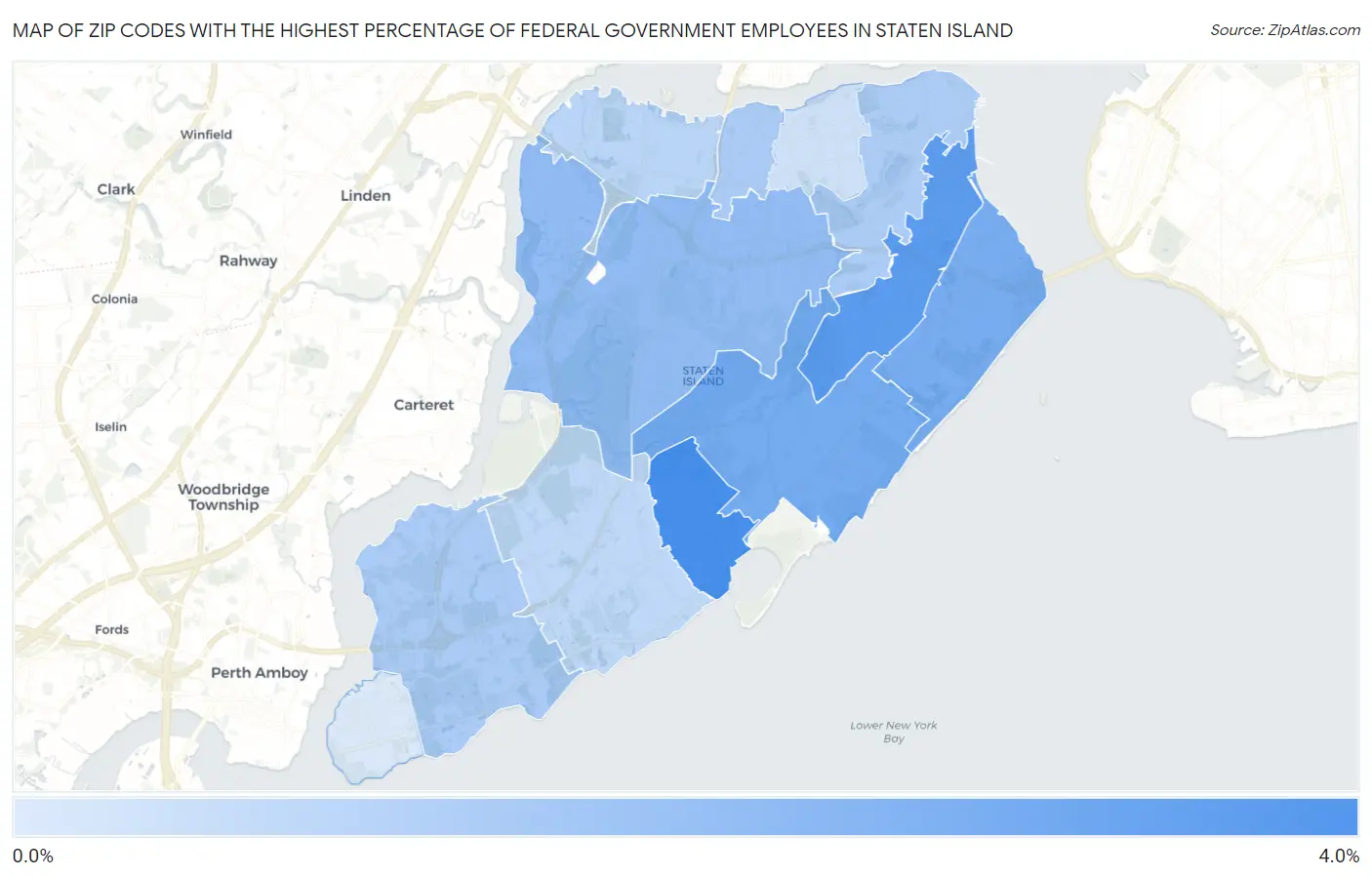 Zip Codes with the Highest Percentage of Federal Government Employees in Staten Island Map