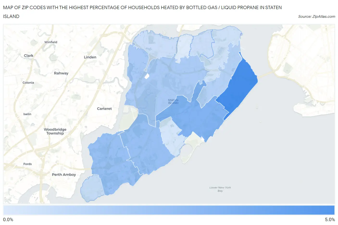 Zip Codes with the Highest Percentage of Households Heated by Bottled Gas / Liquid Propane in Staten Island Map
