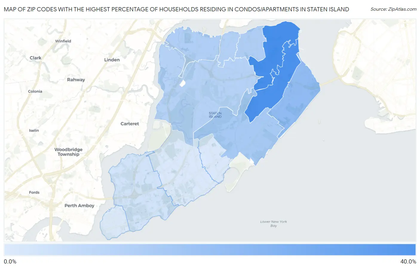 Zip Codes with the Highest Percentage of Households Residing in Condos/Apartments in Staten Island Map