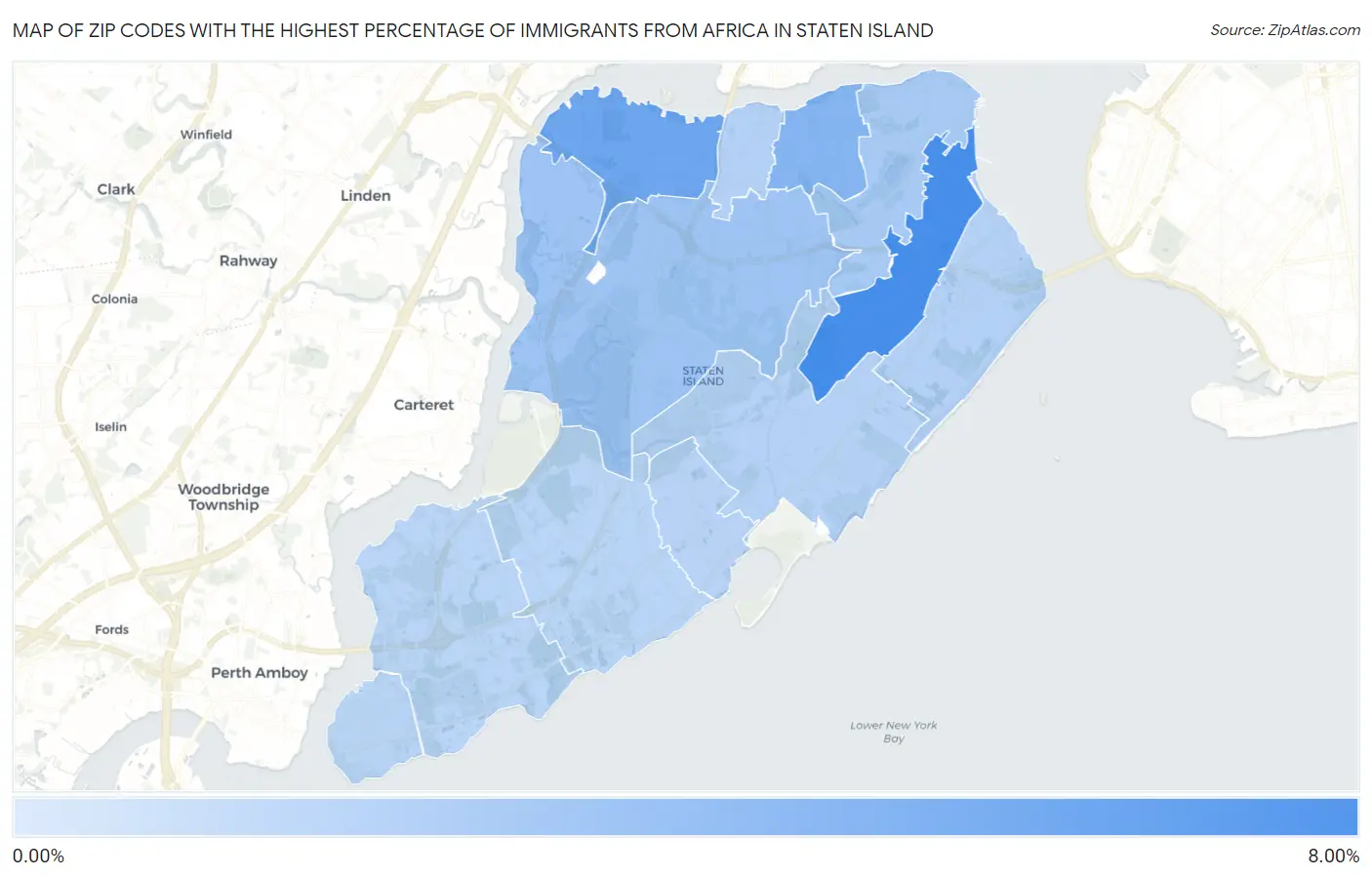 Zip Codes with the Highest Percentage of Immigrants from Africa in Staten Island Map