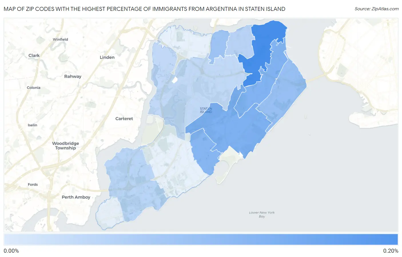Zip Codes with the Highest Percentage of Immigrants from Argentina in Staten Island Map