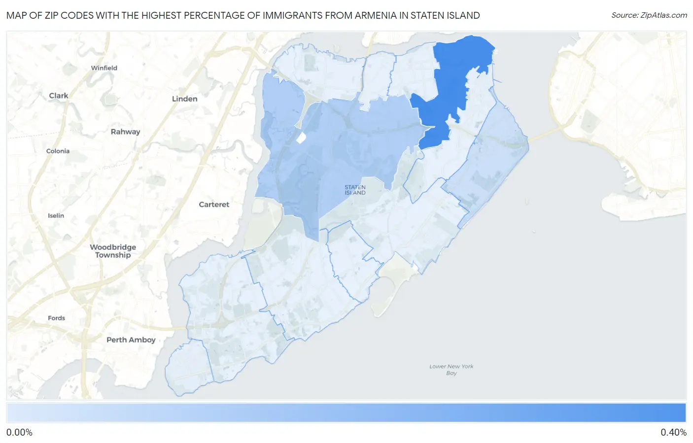 Zip Codes with the Highest Percentage of Immigrants from Armenia in Staten Island Map
