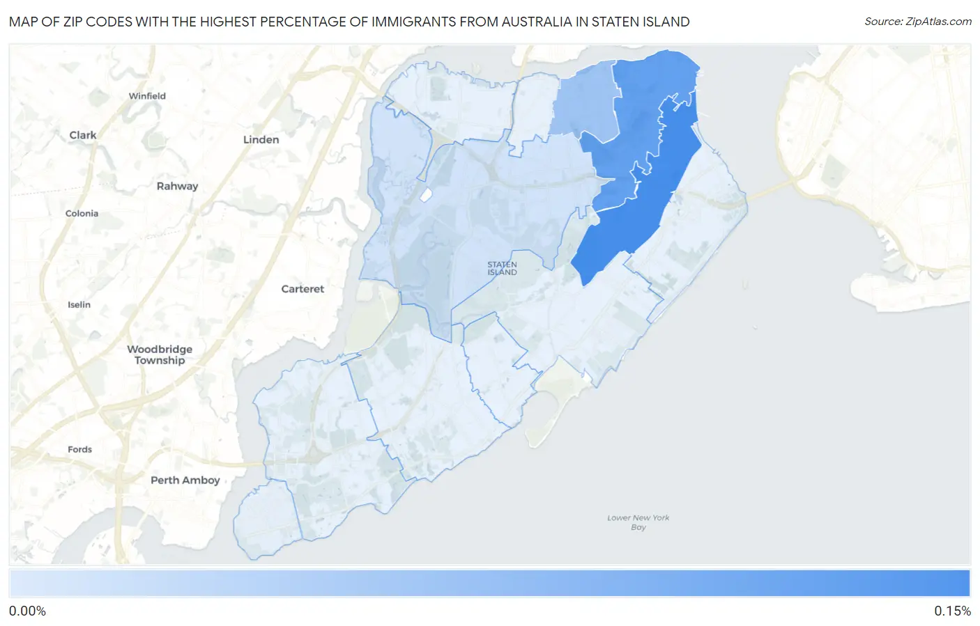 Zip Codes with the Highest Percentage of Immigrants from Australia in Staten Island Map