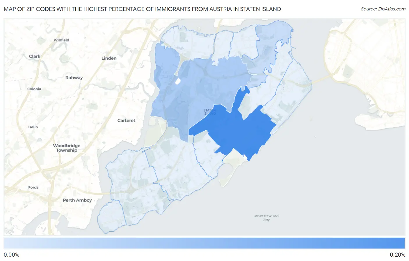 Zip Codes with the Highest Percentage of Immigrants from Austria in Staten Island Map
