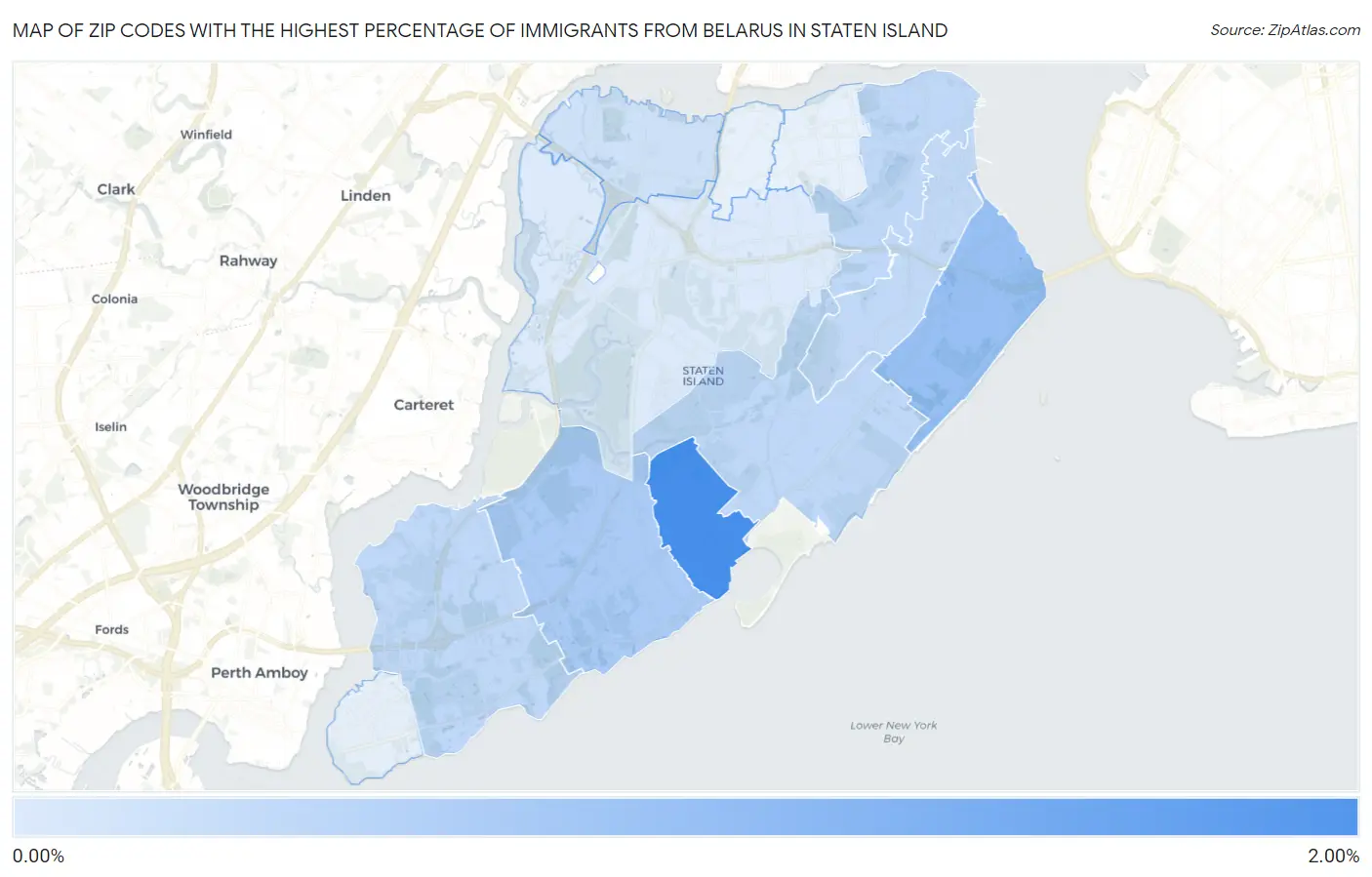 Zip Codes with the Highest Percentage of Immigrants from Belarus in Staten Island Map