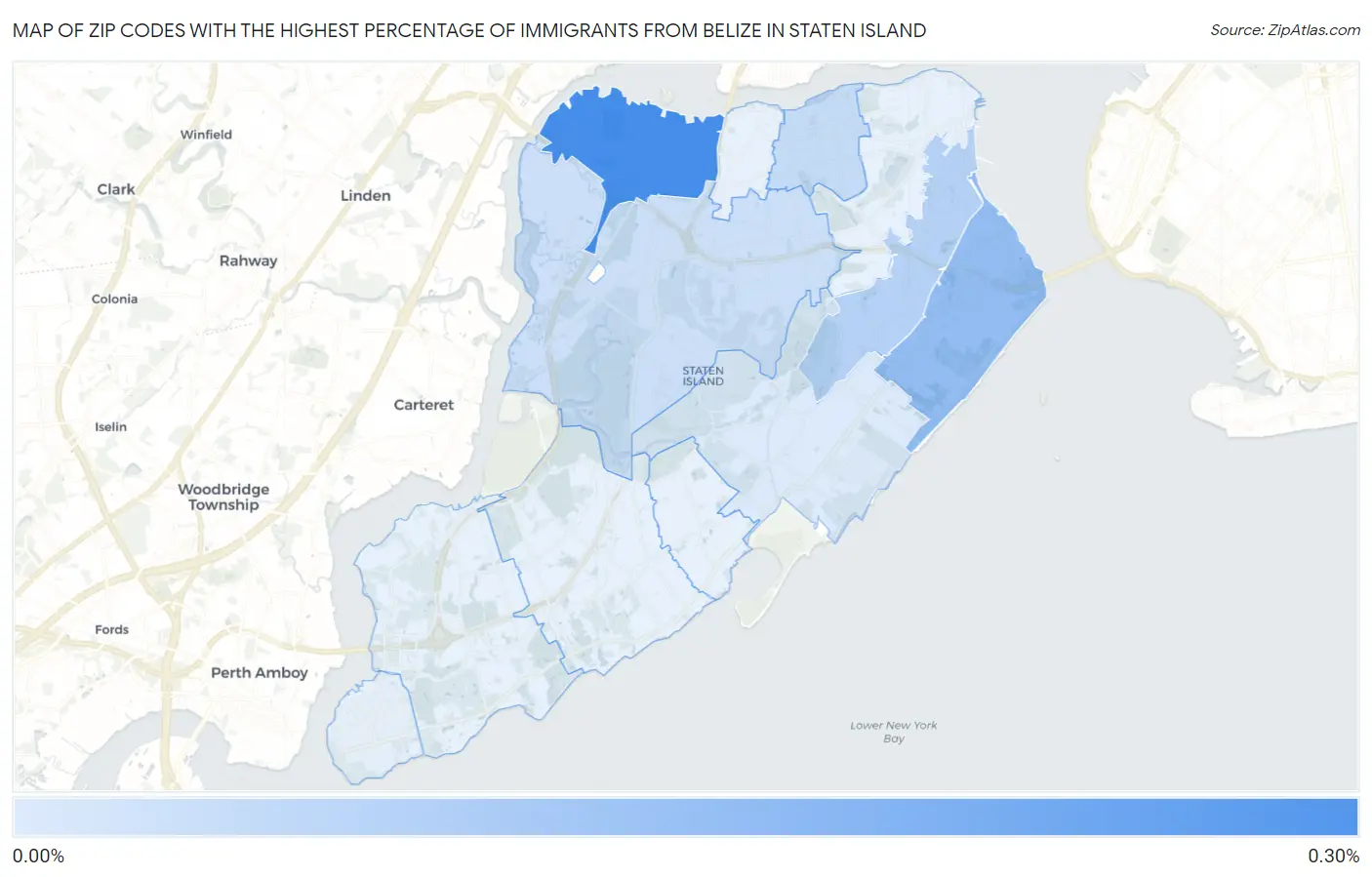 Zip Codes with the Highest Percentage of Immigrants from Belize in Staten Island Map
