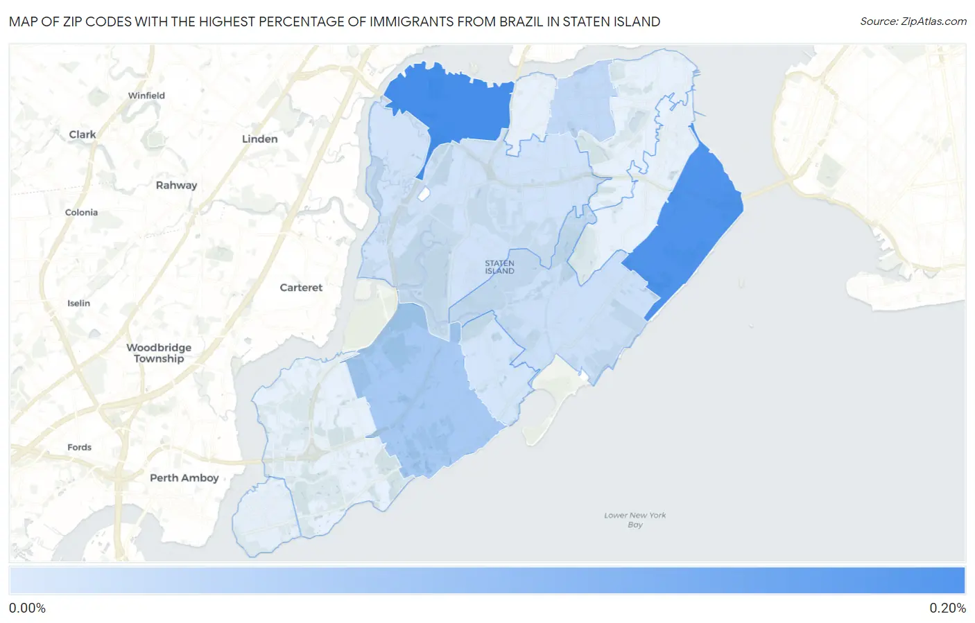 Zip Codes with the Highest Percentage of Immigrants from Brazil in Staten Island Map