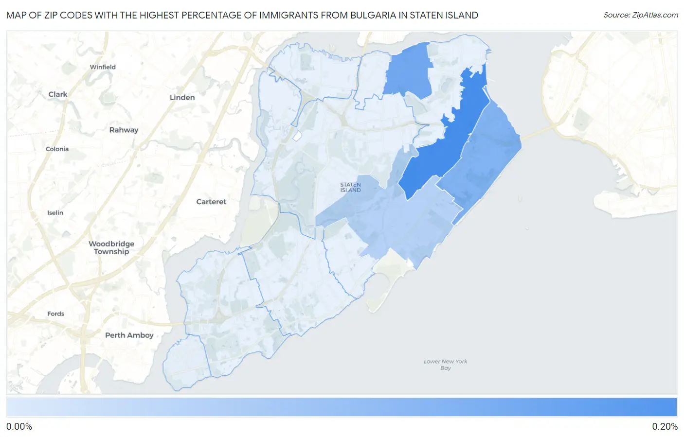 Zip Codes with the Highest Percentage of Immigrants from Bulgaria in Staten Island Map
