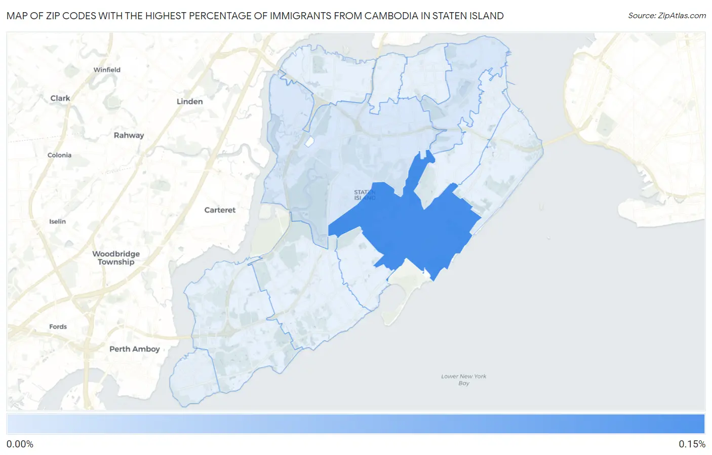 Zip Codes with the Highest Percentage of Immigrants from Cambodia in Staten Island Map