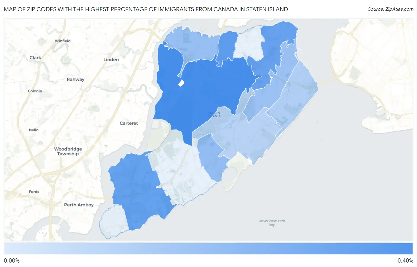 Zip Codes with the Highest Percentage of Immigrants from Canada in Staten Island Map