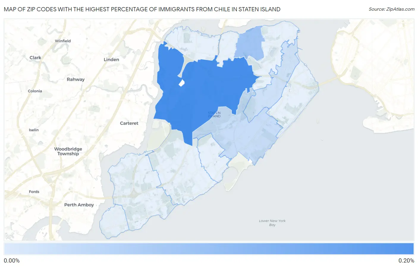 Zip Codes with the Highest Percentage of Immigrants from Chile in Staten Island Map