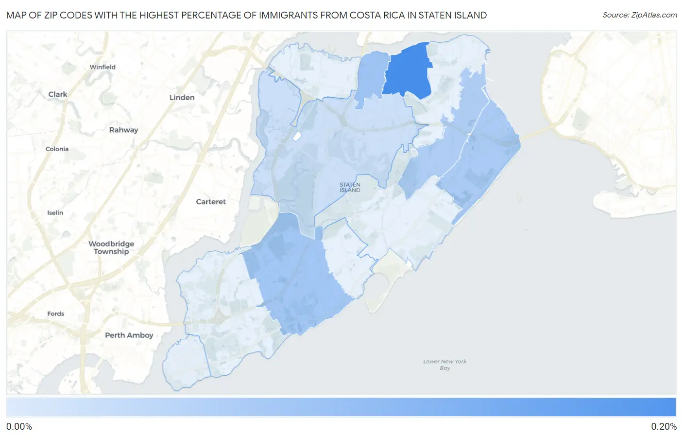 Zip Codes with the Highest Percentage of Immigrants from Costa Rica in Staten Island Map