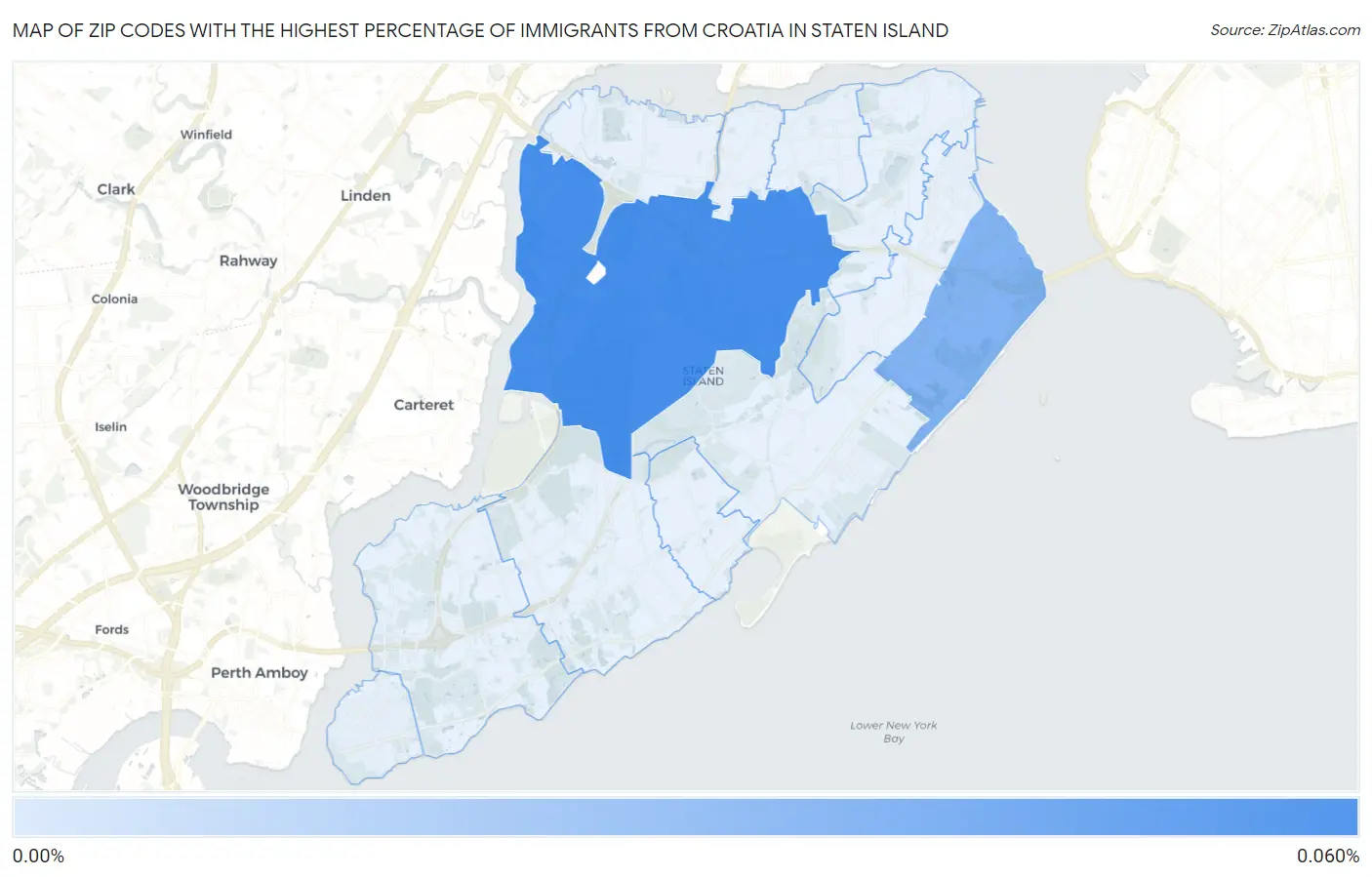 Zip Codes with the Highest Percentage of Immigrants from Croatia in Staten Island Map