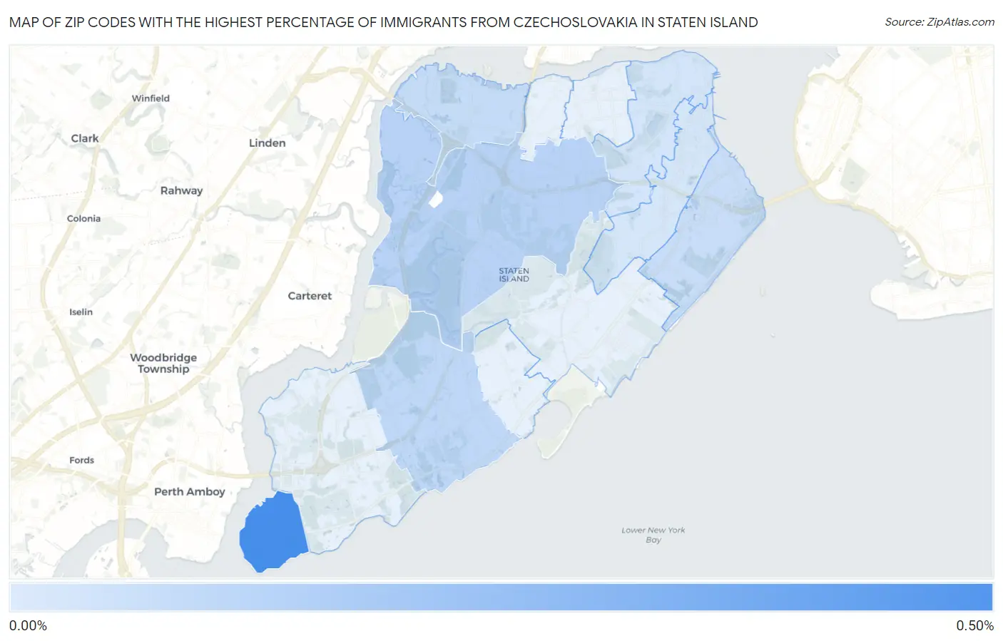 Zip Codes with the Highest Percentage of Immigrants from Czechoslovakia in Staten Island Map