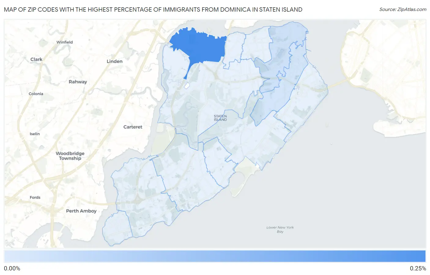 Zip Codes with the Highest Percentage of Immigrants from Dominica in Staten Island Map